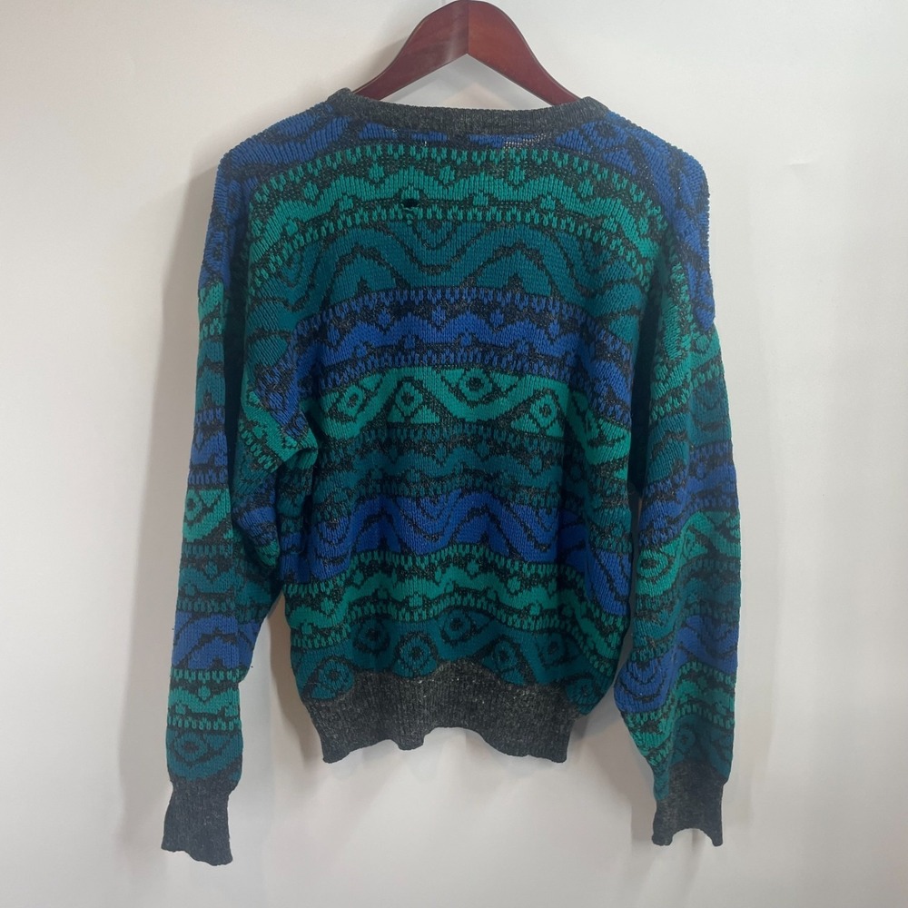 Vintage Uniform Code Geometric Jacquard Winter Pullover Sweater Teal Blue Size M - Picture 3 of 11